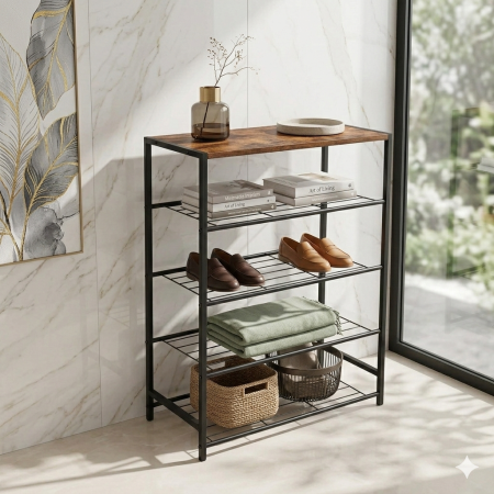 رفوف حديد 5 طبقات مع سطح خشب